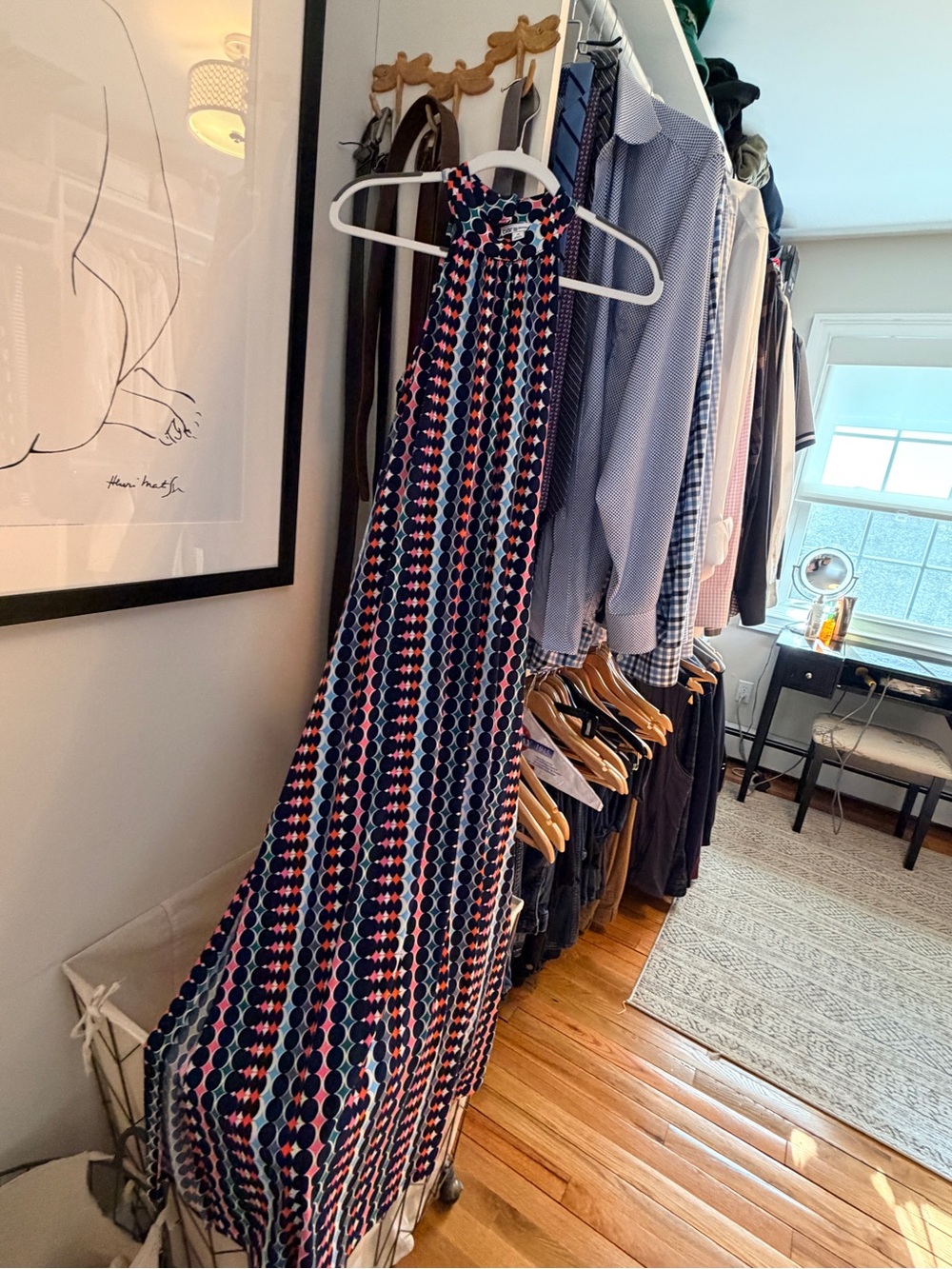 Bar III Navy Maxi Dress Navy and Orange Geometric Print - Picture 4 of 6